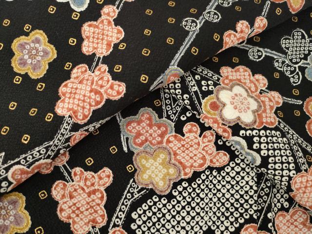 平和屋着物●上質な小紋 枝梅 黒地 金彩 正絹 逸品 AABK6274ck