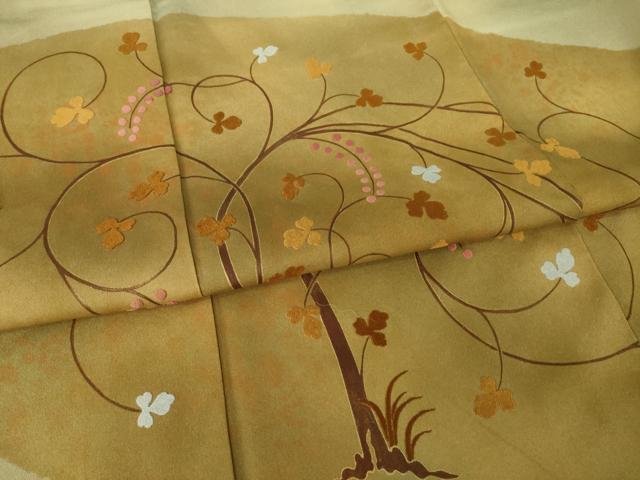 平和屋着物●人間国宝 福田喜三郎 色留袖 刺繍 枝葉文 暈し染め 金彩 正絹 逸品 AABK6284ck