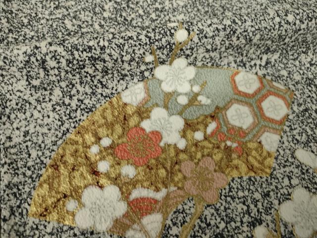 平和屋着物●訪問着 地紙花文 たたき染め 黒地 金彩 正絹 逸品 AABK6292ck