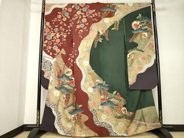 平和屋着物●豪華振袖 吉祥花蝶丸文 松 金彩 正絹 逸品 AABK6297ck