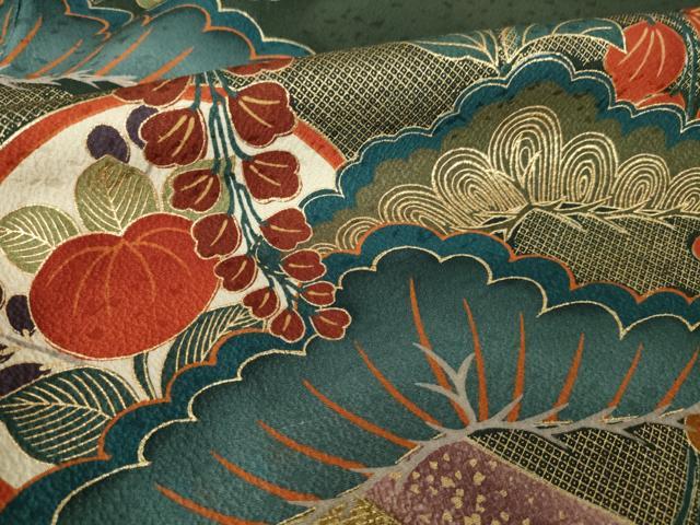 平和屋着物●豪華振袖 吉祥花蝶丸文 松 金彩 正絹 逸品 AABK6297ck