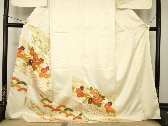 平和屋着物●訪問着 駒刺繍 草花文 金彩 正絹 逸品 AABK6299ck