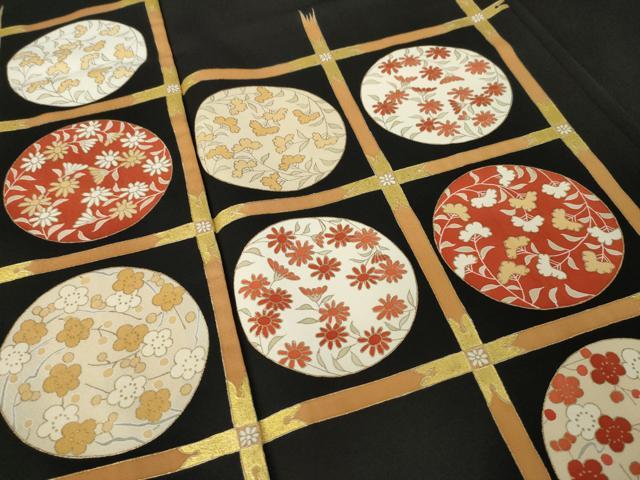 平和屋着物●訪問着 花丸天井文 黒地 金彩 正絹 逸品 AABK6304ck