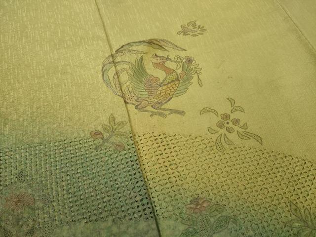 平和屋着物●訪問着 中国三大刺繍 汕頭刺繍 スワトウ刺繍 流水鳳凰花文 暈し染め 正絹 逸品 AABK6309ck