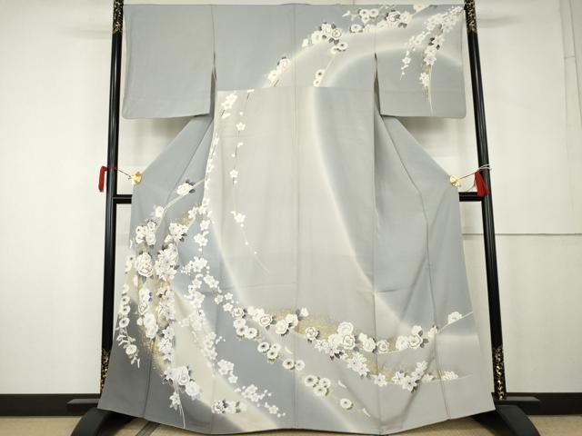 平和屋着物●訪問着 駒刺繍 草花文 暈し染め 金彩 正絹 逸品 AABK6325cs
