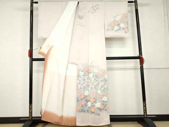 平和屋着物●訪問着 手描き 枝花文 暈し染め 正絹 逸品 AABK6331cs
