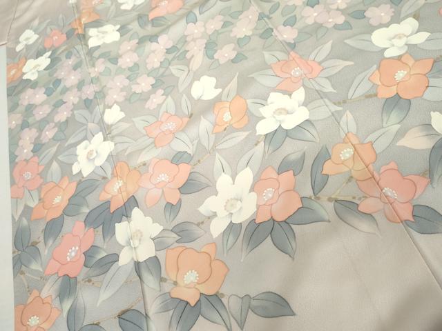 平和屋着物●訪問着 手描き 枝花文 暈し染め 正絹 逸品 AABK6331cs