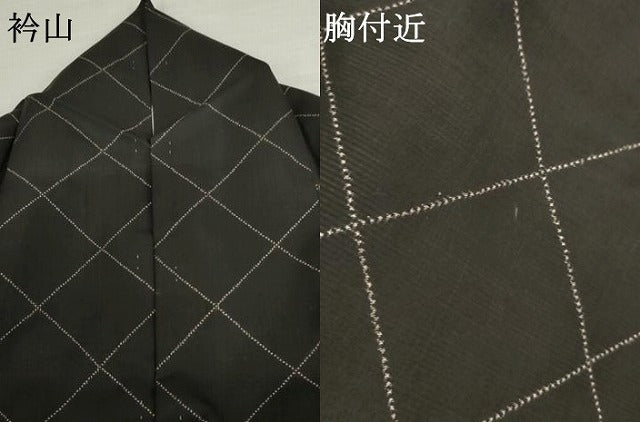 平和屋着物●本場大島紬 格子 黒地 正絹 逸品 AABK6333cs