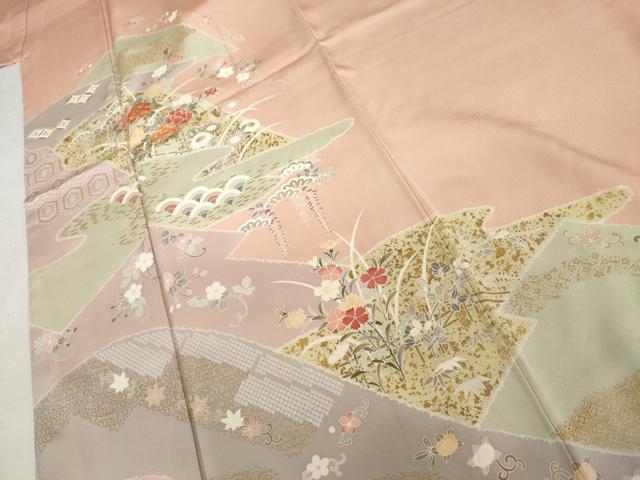 平和屋着物●創業460年・千總 訪問着 駒刺繍 吉祥草花文 金彩 ロング丈 正絹 逸品 未使用 AABK6337cs