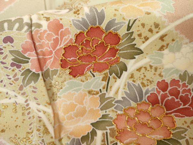 平和屋着物●創業460年・千總 訪問着 駒刺繍 吉祥草花文 金彩 ロング丈 正絹 逸品 未使用 AABK6337cs