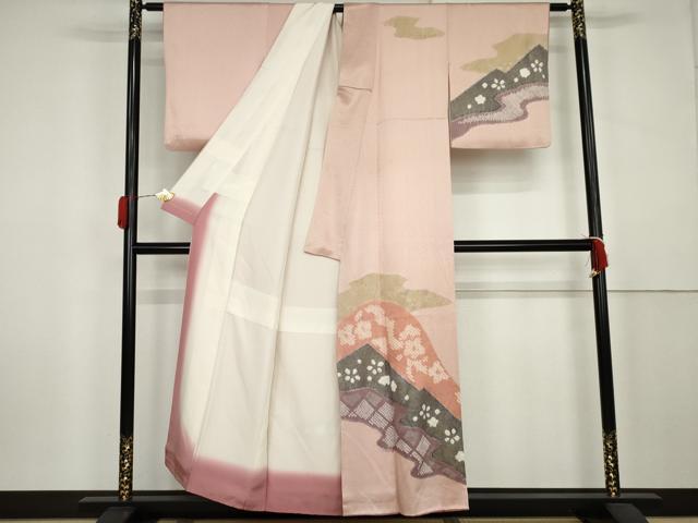 平和屋着物●訪問着 絞り 舞花文 金彩 正絹 逸品 AABK6346cs