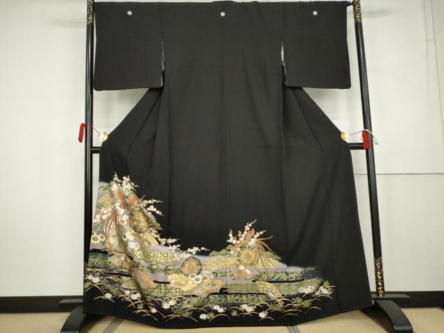 平和屋着物●豪華黒留袖 鳳凰花絵皿文 暈し染め 金彩 正絹 逸品 AABK6347cs