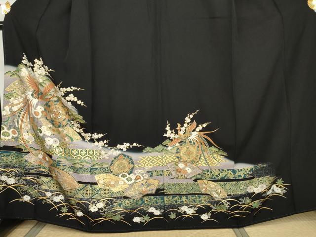 平和屋着物●豪華黒留袖 鳳凰花絵皿文 暈し染め 金彩 正絹 逸品 AABK6347cs