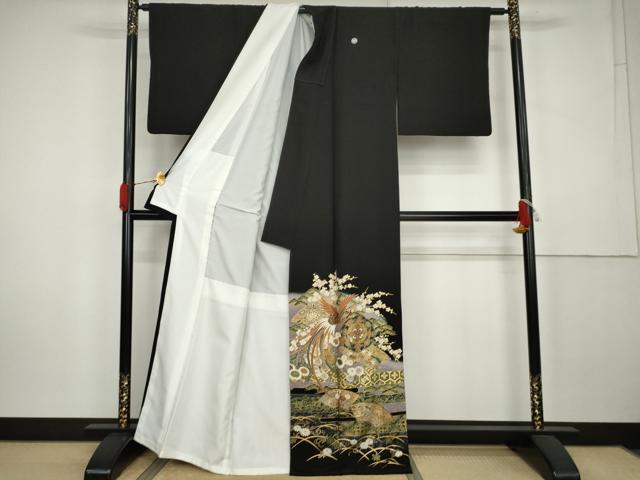 平和屋着物●豪華黒留袖 鳳凰花絵皿文 暈し染め 金彩 正絹 逸品 AABK6347cs