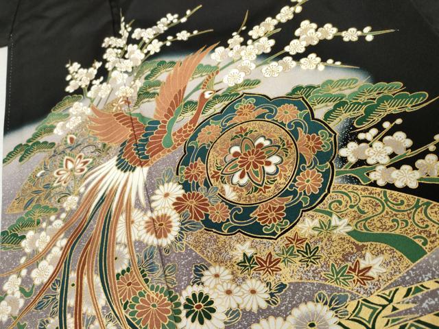 平和屋着物●豪華黒留袖 鳳凰花絵皿文 暈し染め 金彩 正絹 逸品 AABK6347cs