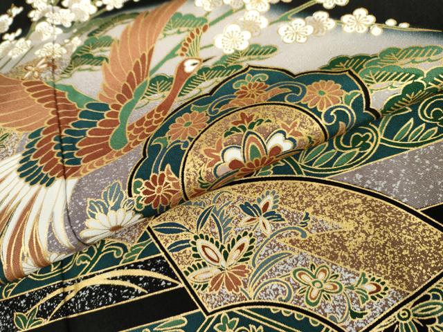 平和屋着物●豪華黒留袖 鳳凰花絵皿文 暈し染め 金彩 正絹 逸品 AABK6347cs