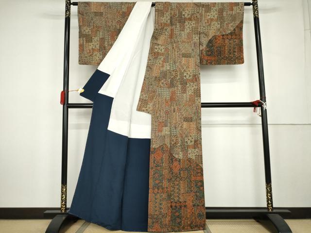 平和屋着物●訪問着 吉祥花文 鬼しぼ縮緬 正絹 逸品 未使用 AABK6351cs