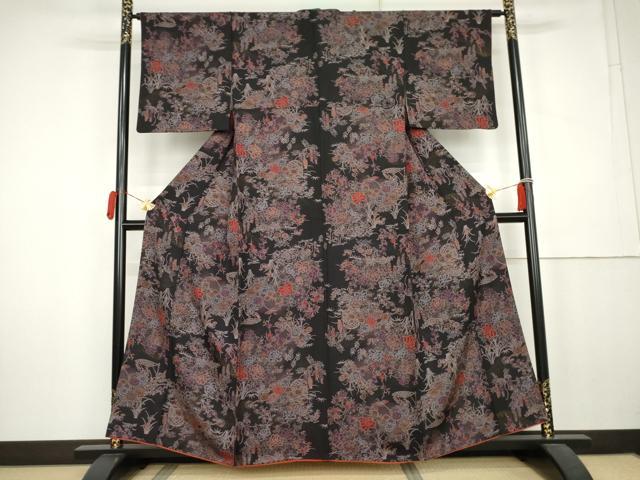 平和屋着物●上質な小紋 籬鴛鴦草花文 金彩 正絹 逸品 AABK6357cs