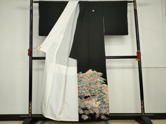 平和屋着物▼豪華黒留袖 友禅 作家物 浜松風景文 正絹 逸品 AABK6358cs