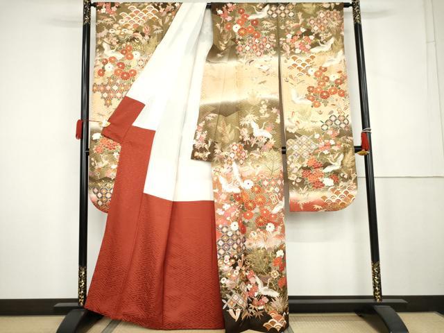 平和屋着物●豪華振袖 駒刺繍 吉祥飛鶴文 暈し染め 金彩 正絹 逸品 AABK6362cs