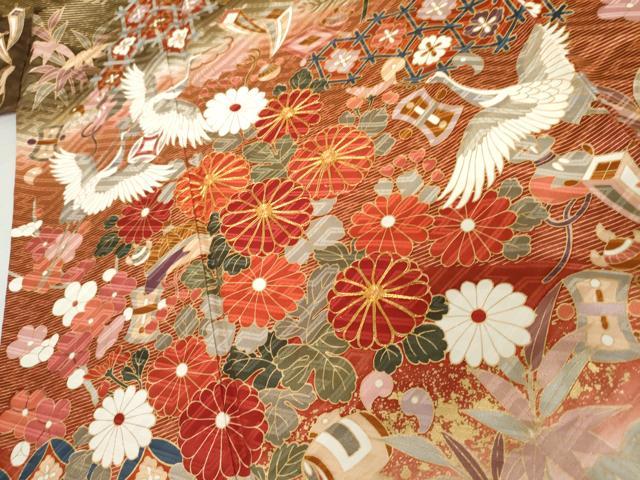 平和屋着物●豪華振袖 駒刺繍 吉祥飛鶴文 暈し染め 金彩 正絹 逸品 AABK6362cs