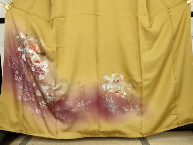平和屋着物●訪問着 地紙鴛鴦花文 暈し染め 金銀彩 正絹 逸品 未使用 AABK6368cs