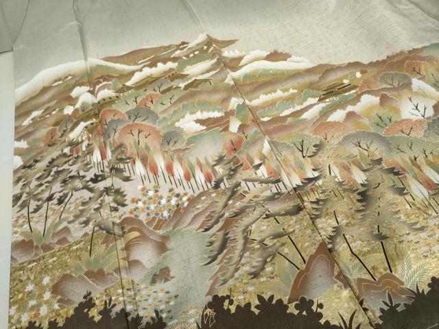 平和屋着物●本場大島紬 染大島 樹林風景文 金彩 正絹 逸品 AABK6369cs