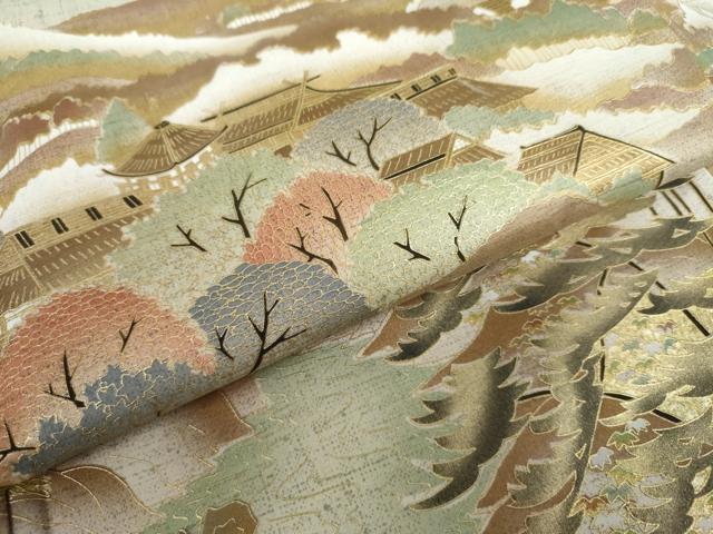 平和屋着物●本場大島紬 染大島 樹林風景文 金彩 正絹 逸品 AABK6369cs