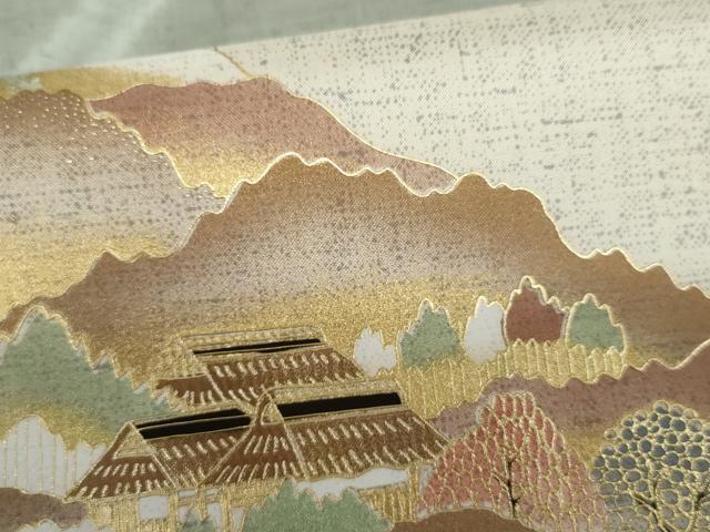 平和屋着物●本場大島紬 染大島 樹林風景文 金彩 正絹 逸品 AABK6369cs