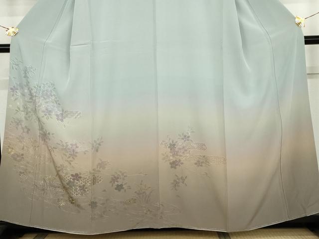 平和屋着物●中国三大刺繍 スワトウ刺繍 汕頭刺繍 訪問着 流水枝花文 暈し染め 正絹 逸品 AABK6371cs