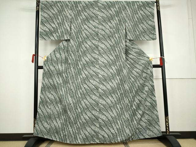 平和屋着物●上質な小紋 よろけ縞 たたき染め 正絹 逸品 未使用 AABK6373cs