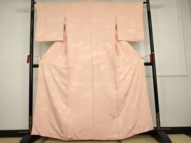 平和屋着物●上質な色無地 雲重ね花地紋 一斤染色 正絹 逸品 AABK6374cs