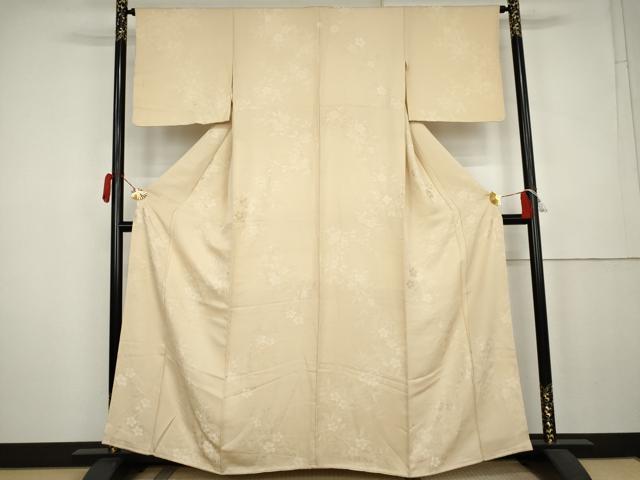 平和屋着物●上質な色無地 枝花地紋 肌色 正絹 逸品 AABK6379cs