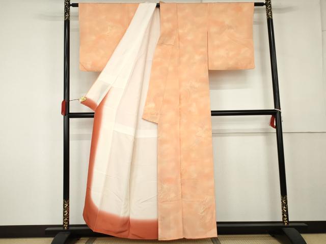 平和屋着物●上質な小紋 地紋起こし 葡萄枝葉文 暈し染め 正絹 逸品 AABK6380cs