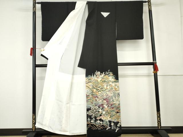 平和屋着物●豪華黒留袖 立波松竹梅風景文 暈し染め 金彩 正絹 逸品 AABK6381cs