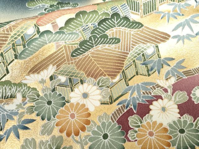 平和屋着物●豪華黒留袖 立波松竹梅風景文 暈し染め 金彩 正絹 逸品 AABK6381cs