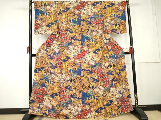 平和屋着物●上質な小紋 草花文 正絹 逸品 AABK6383cs