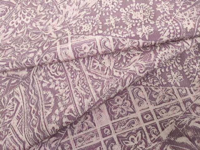 平和屋着物●上質な小紋 ろうけつ染 切嵌更紗花文 正絹 逸品 AABK6385cs