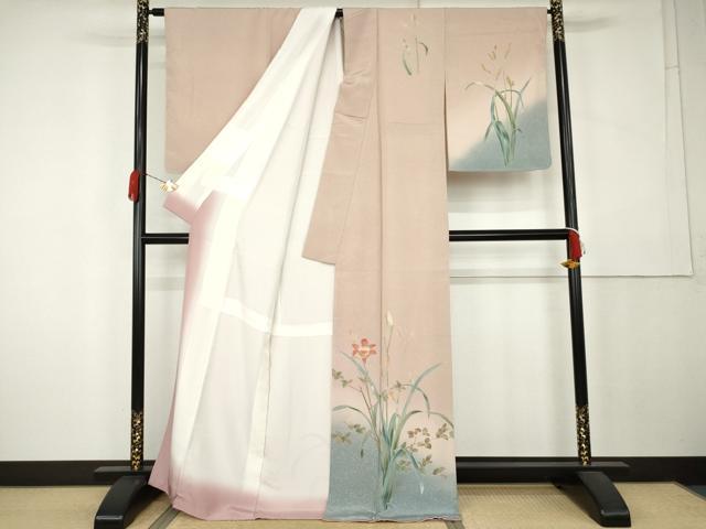 平和屋着物●訪問着 友禅 枝花文 暈し染め 正絹 逸品 未使用 AABK6387cs