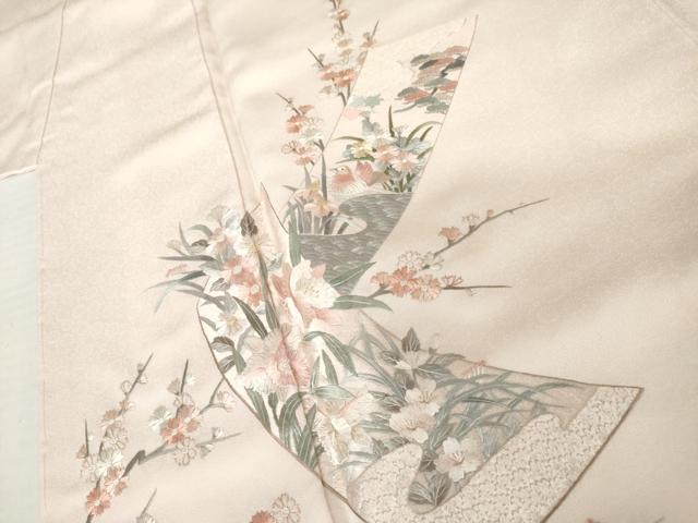 平和屋着物●中国三大刺繍 相良刺繍 総刺繍 訪問着 短冊花鳥文 銀糸 正絹 逸品 未使用 AABK6394cs