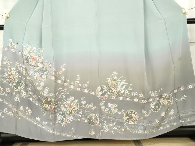 平和屋着物●中国三大刺繍 スワトウ刺繍 汕頭刺繍 蘇州刺繍 訪問着 花丸文 暈し染め 金銀糸 正絹 逸品 未使用 AABK6396cs