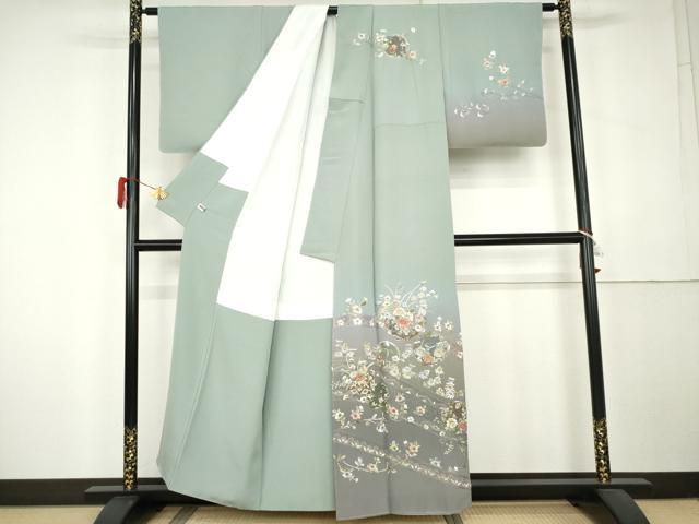 平和屋着物●中国三大刺繍 スワトウ刺繍 汕頭刺繍 蘇州刺繍 訪問着 花丸文 暈し染め 金銀糸 正絹 逸品 未使用 AABK6396cs
