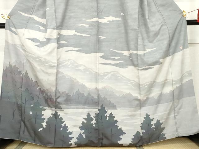 平和屋着物●石川県指定無形文化財 牛首紬 白山工房 手織り 訪問着 遠山樹林風景文 正絹 逸品 AABK6415cs