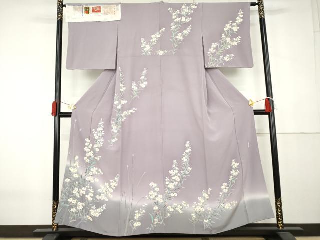 平和屋着物●本加賀友禅作家 寺西英樹 訪問着 枝花文 小菊 暈し染め 浜ちりめん 証紙付き 正絹 逸品 AABK6416cs