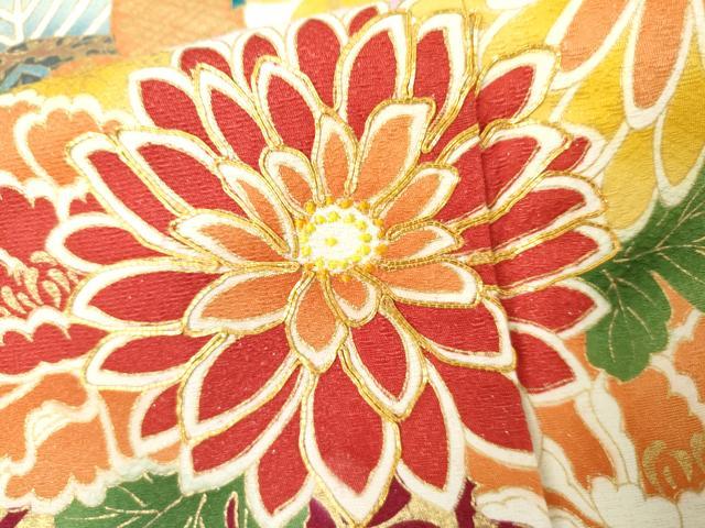 平和屋着物●豪華振袖 駒刺繍 束ね熨斗吉祥草花文 暈し染め 金彩 銀通し地 正絹 逸品 AABK6418cs