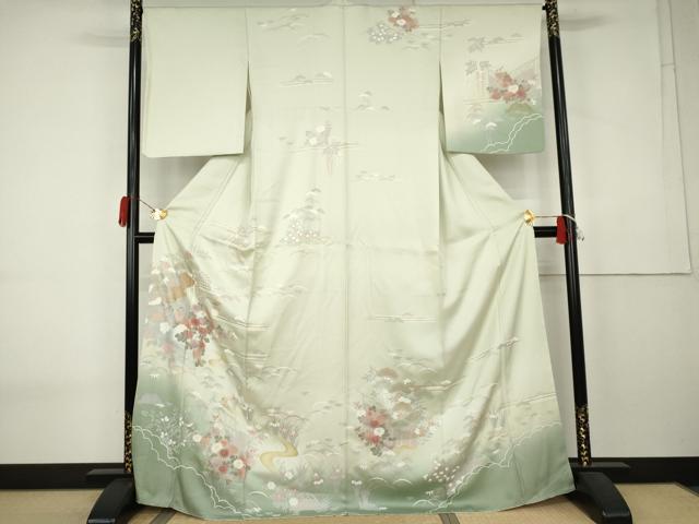 平和屋着物●訪問着 松竹梅風景文 暈し染め 金彩 正絹 逸品 未使用 AABK6421cs
