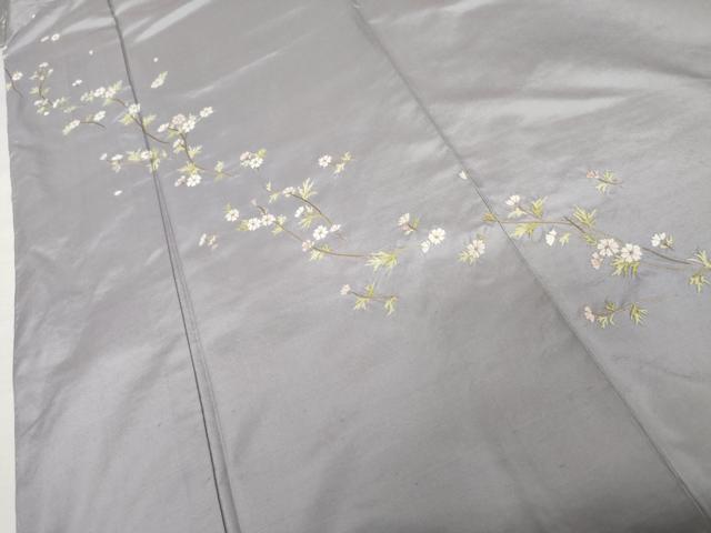 平和屋着物●本場縞大島紬 訪問着 総刺繍 枝花文 正絹 逸品 未使用 AABK6424cs