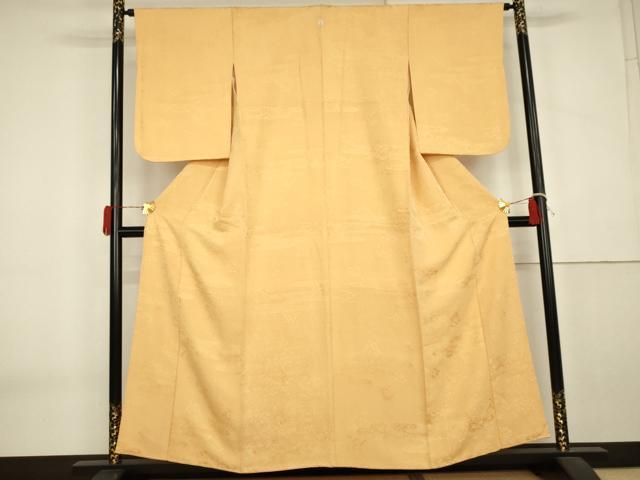 平和屋着物●上質な色無地 エ霞地紋 萱草色 正絹 逸品 AABK6427cs