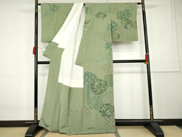 平和屋着物●訪問着 ろうけつ染 亀甲花文 鬼しぼ縮緬 正絹 逸品 未使用 AABK6442cs
