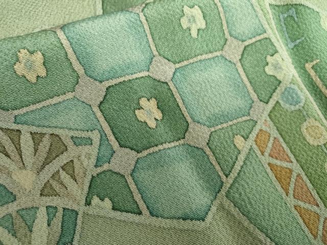 平和屋着物●訪問着 ろうけつ染 亀甲花文 鬼しぼ縮緬 正絹 逸品 未使用 AABK6442cs